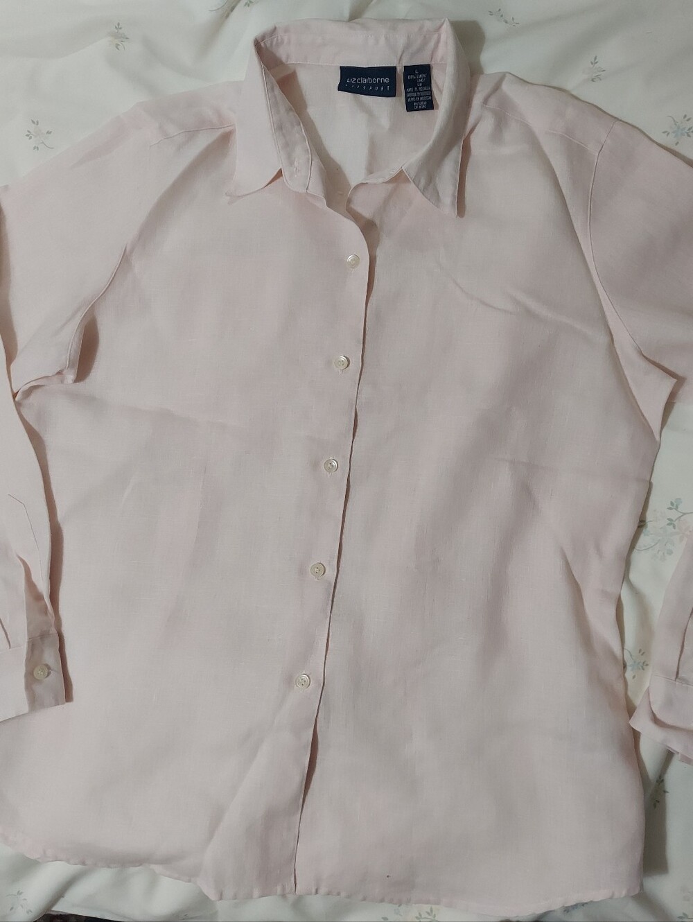 Liz Claiborne Pale Pink Button-Down Shirt Linen Large